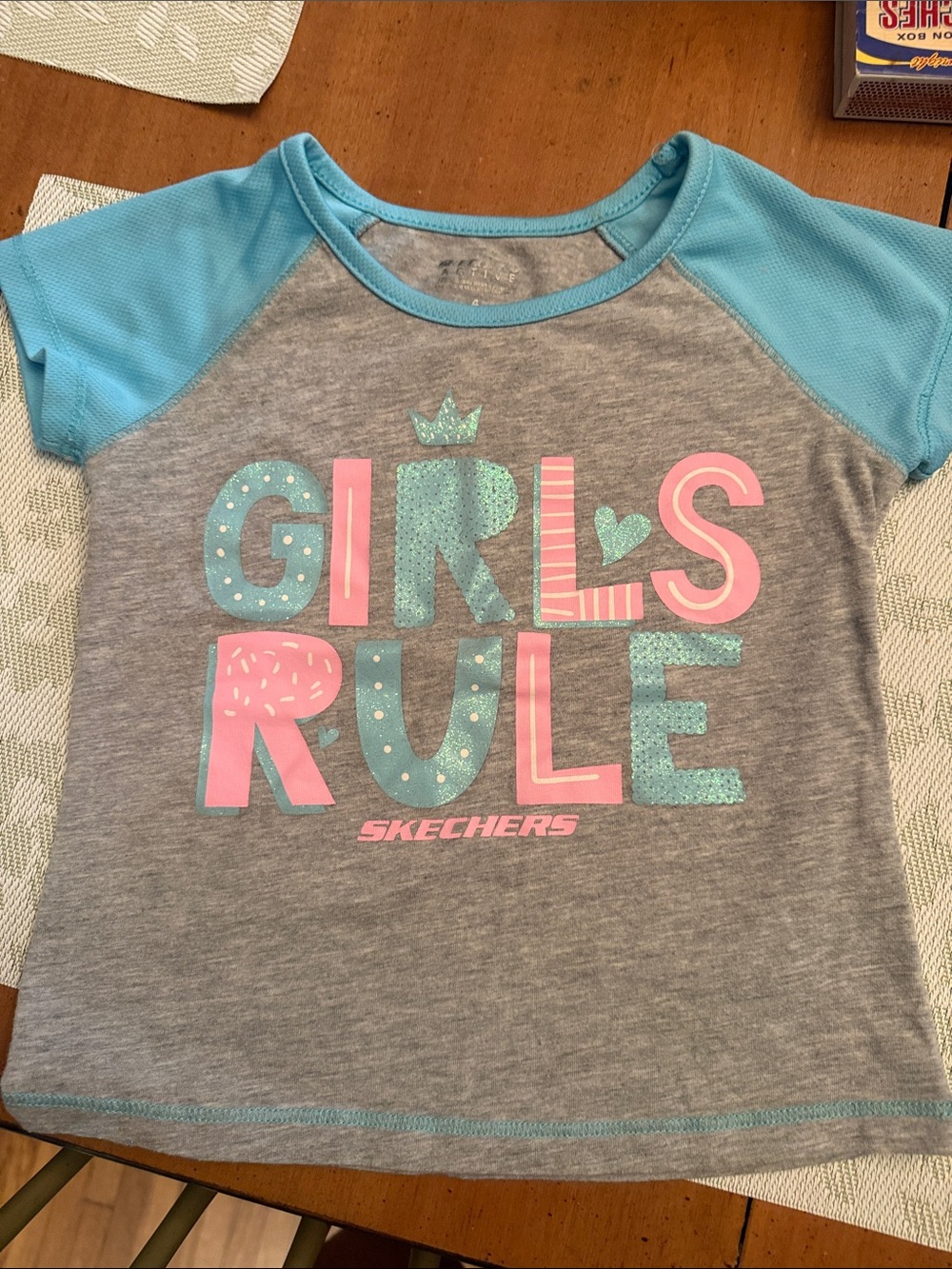 Skechers Girls Rule Short Sleeve Top - Gray & Light Blue